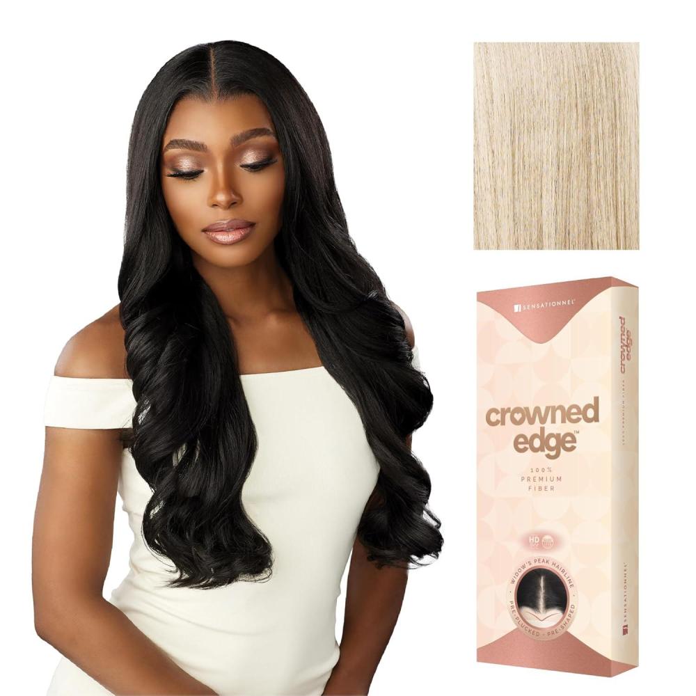 imageSensationnel Crowned Edge Widows Peak Lacewig Wavy 26 Inch Glueless 13x5 HD Lace Frontal Synthetic Wig with Preplucked Preshaped Hairline 1 JETBLACKVANILLABLONDE