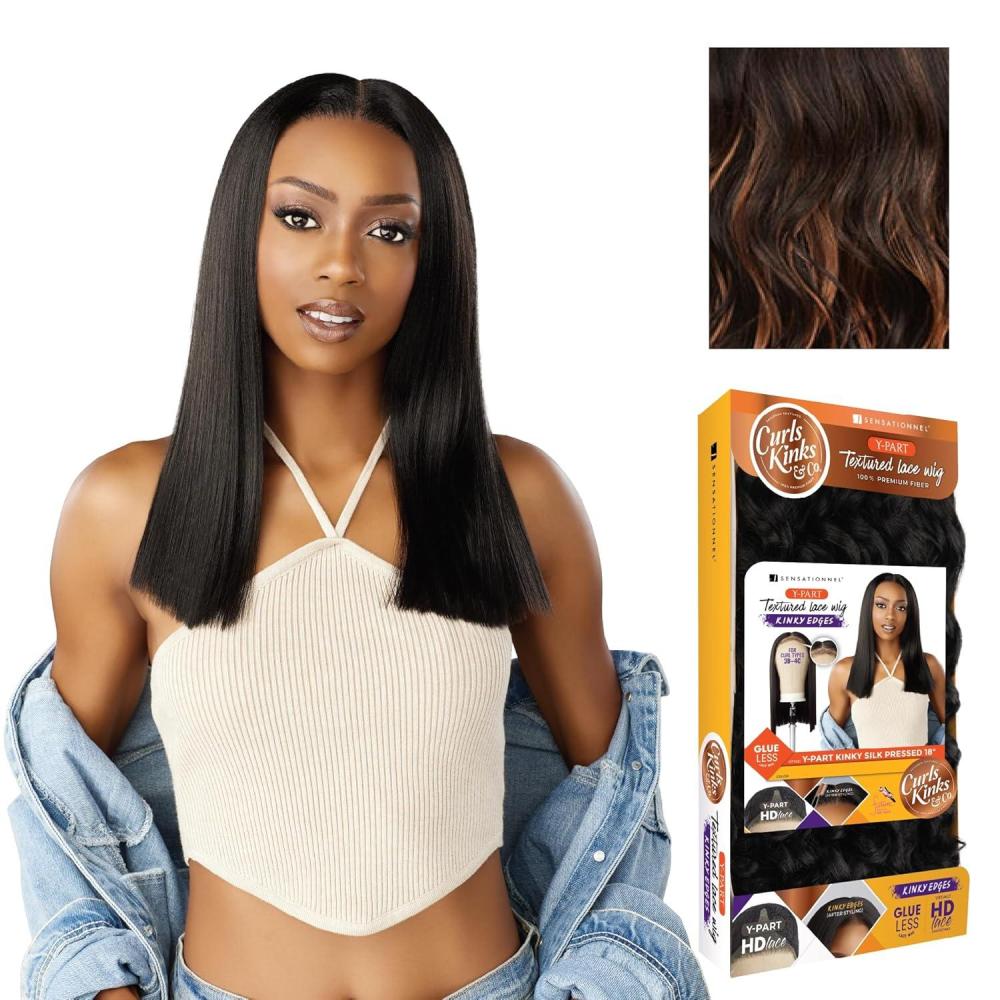 imageSensationnel Curls Kinksandco Kinkyedges Wig  Kinky Silk Pressed 18 Inch Y Part Lace Natural Kinkytexture Edged Hairline for Natural 3C to 4C Hair Textures 1 JETBLACKF1B30