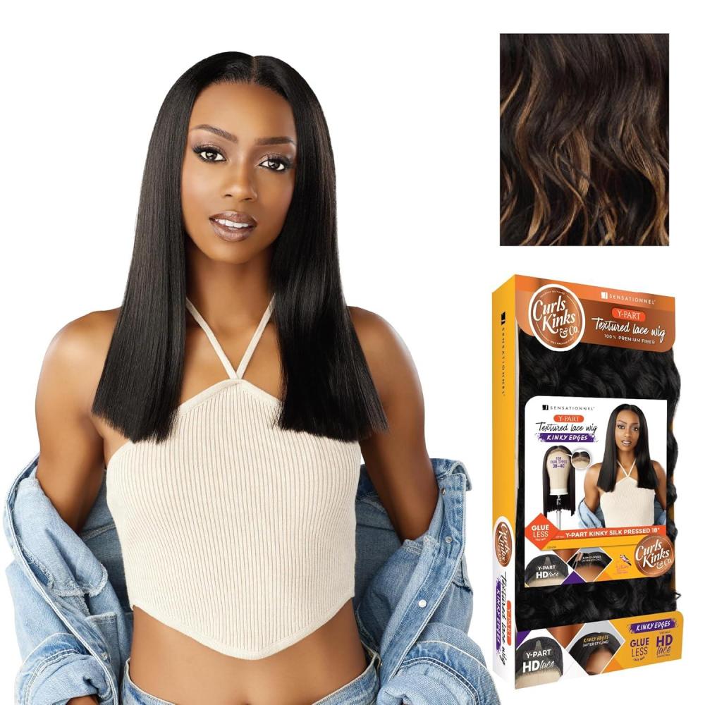 imageSensationnel Curls Kinksandco Kinkyedges Wig  Kinky Silk Pressed 18 Inch Y Part Lace Natural Kinkytexture Edged Hairline for Natural 3C to 4C Hair Textures 1 JETBLACKF1B27