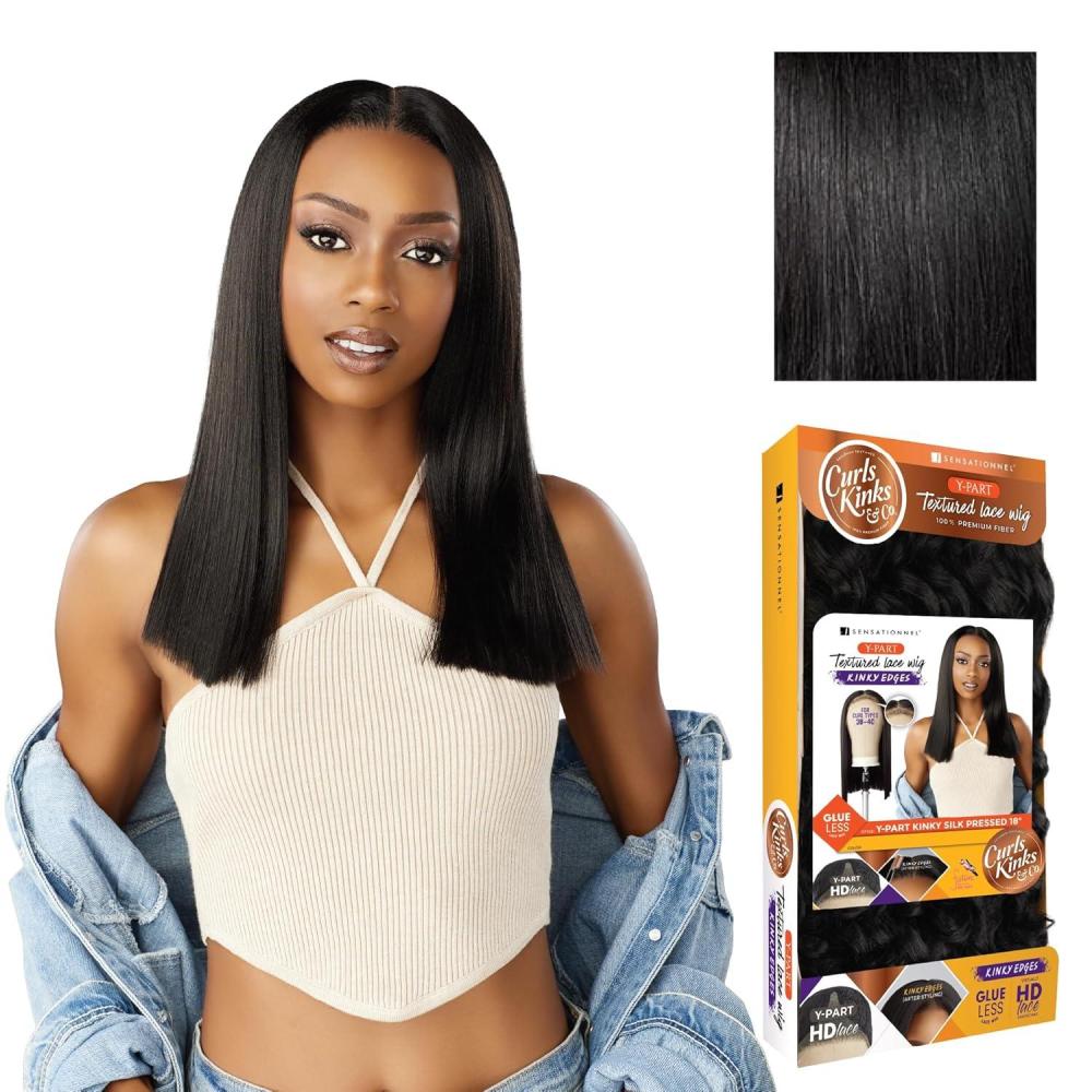 imageSensationnel Curls Kinksandco Kinkyedges Wig Kinky Silk Pressed 18 Inch Y Part Lace Natural Kinkytexture Edged Hairline for Natural 3C to 4C Hair Textures 1 JETBLACK1 JETBLACK