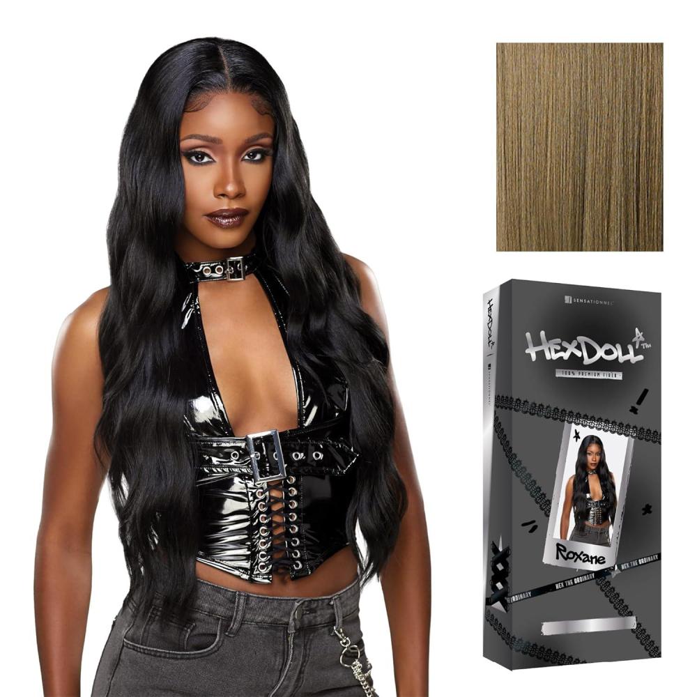 imageSensationnel HexDoll 13X4 Lace Wig Roxane Lacefrontal Glueless Synthetic with Natural Density Preplucked Hairline 1 JETBLACKLIGHTASHBROWN