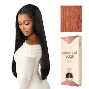 Sensationnel Crowned Edge Widow’s Peak Lacewig – Straight 28 Inch Glueless 13×5 HD Lace Frontal Synthetic Wig with Preplucked Preshaped Hairline (1 JETBLACK)(CHOCOLATECOPPER)