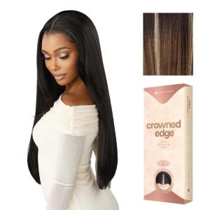 Sensationnel Crowned Edge Widow’s Peak Lacewig – Straight 28 Inch Glueless 13×5 HD Lace Frontal Synthetic Wig with Preplucked Preshaped Hairline (1 JETBLACK)(BALAYAGEMOCHA)