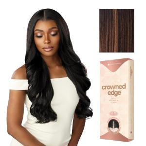 Sensationnel Crowned Edge Widow’s Peak Lacewig – Wavy 26 Inch Glueless 13×5 HD Lace Frontal Synthetic Wig with Preplucked Preshaped Hairline (1 JETBLACK)(BALAYAGECHOCOLATE)