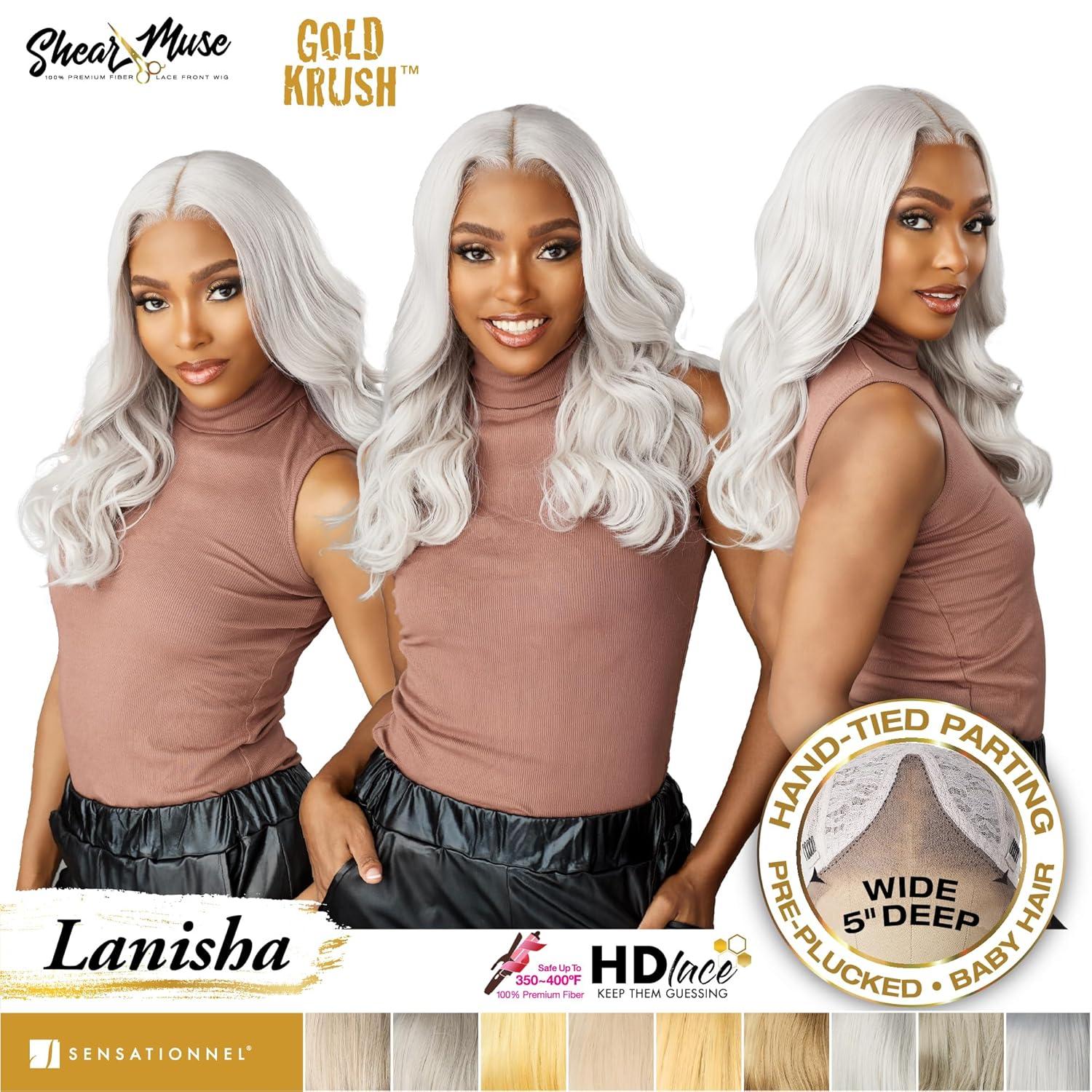 imageSensationnel Shear Muse Gold Krush Lacewig Lanisha Deep Laceparting Hand Tied Ready to Wear Synthetic Prestyled Units BEIGEASHBLONDECHAMPAGNEBLONDE
