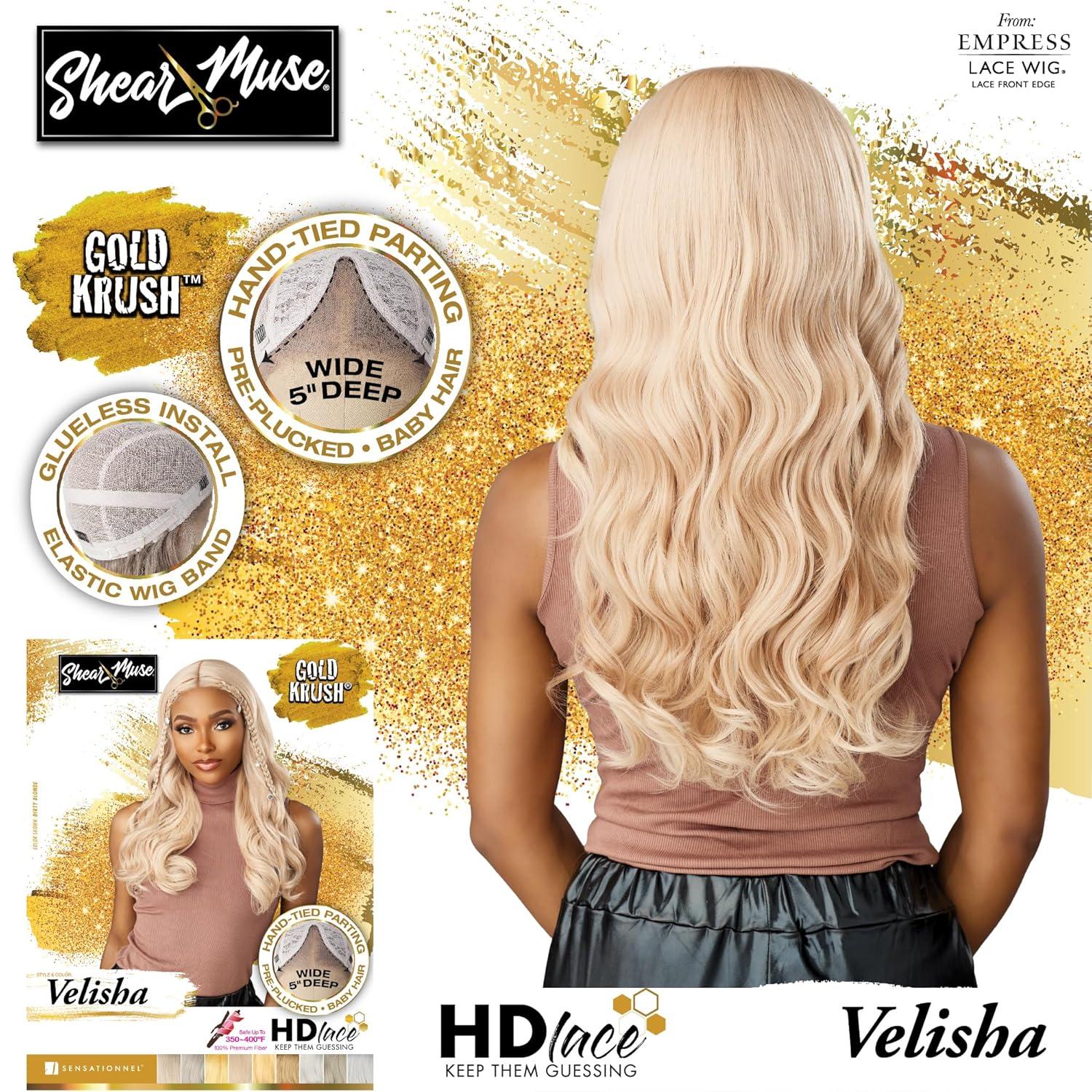 imageSensationnel Shear Muse Gold Krush Lacewig Velisha Deep Laceparting Hand Tied Ready to Wear Synthetic Prestyled Units BEIGEASHBLONDEDIRTYBLONDE