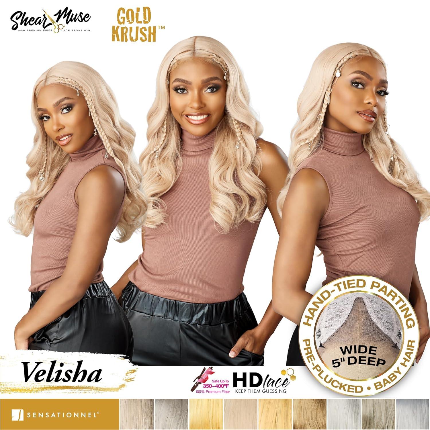 imageSensationnel Shear Muse Gold Krush Lacewig Velisha Deep Laceparting Hand Tied Ready to Wear Synthetic Prestyled Units BEIGEASHBLONDEICYBLONDE