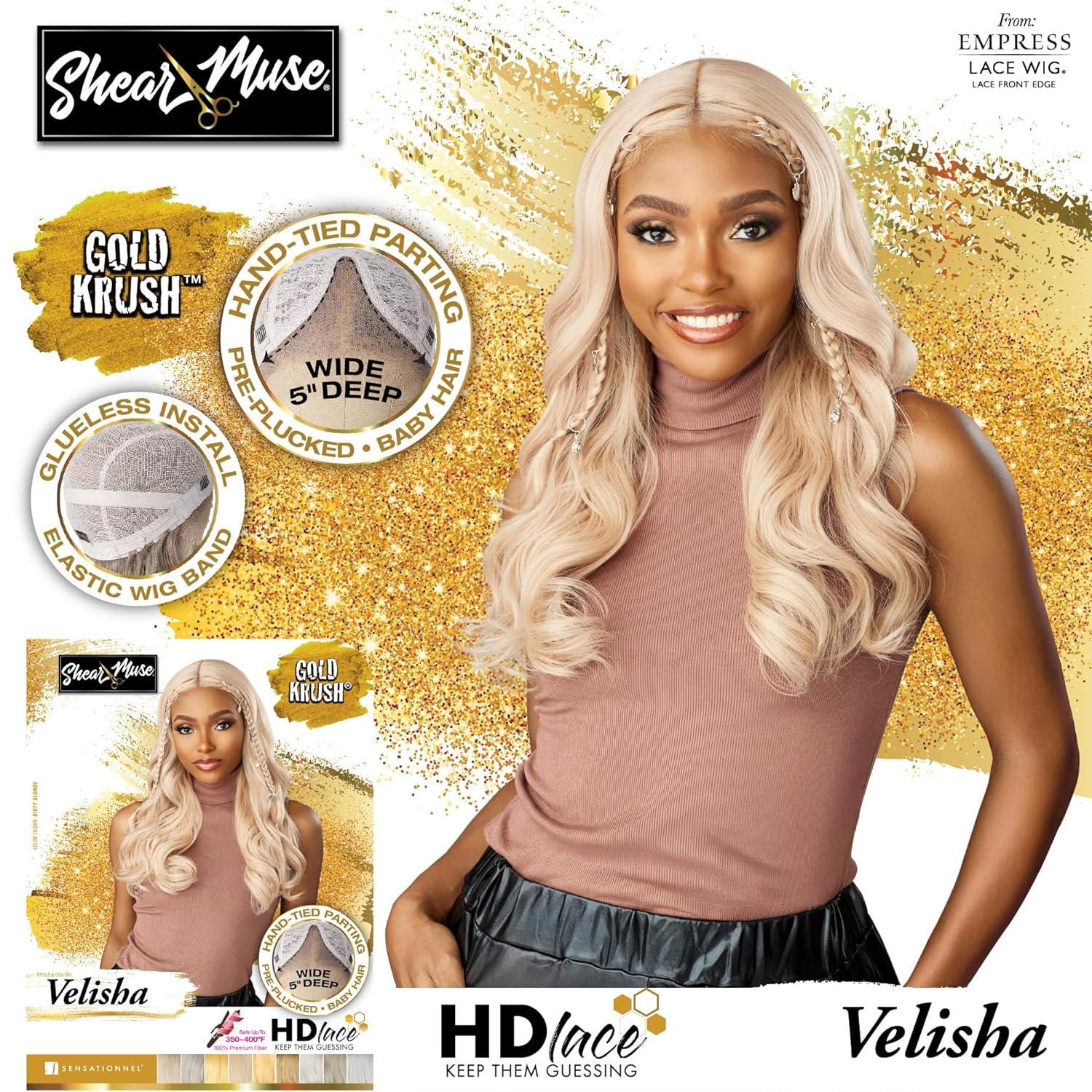 imageSensationnel Shear Muse Gold Krush Lacewig Velisha Deep Laceparting Hand Tied Ready to Wear Synthetic Prestyled Units BEIGEASHBLONDELIGHTASHBLONDE