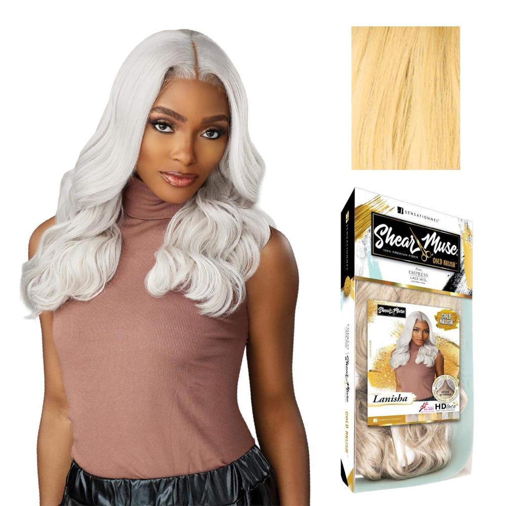 imageSensationnel Shear Muse Gold Krush Lacewig Lanisha Deep Laceparting Hand Tied Ready to Wear Synthetic Prestyled Units BEIGEASHBLONDECREAMYBLONDE