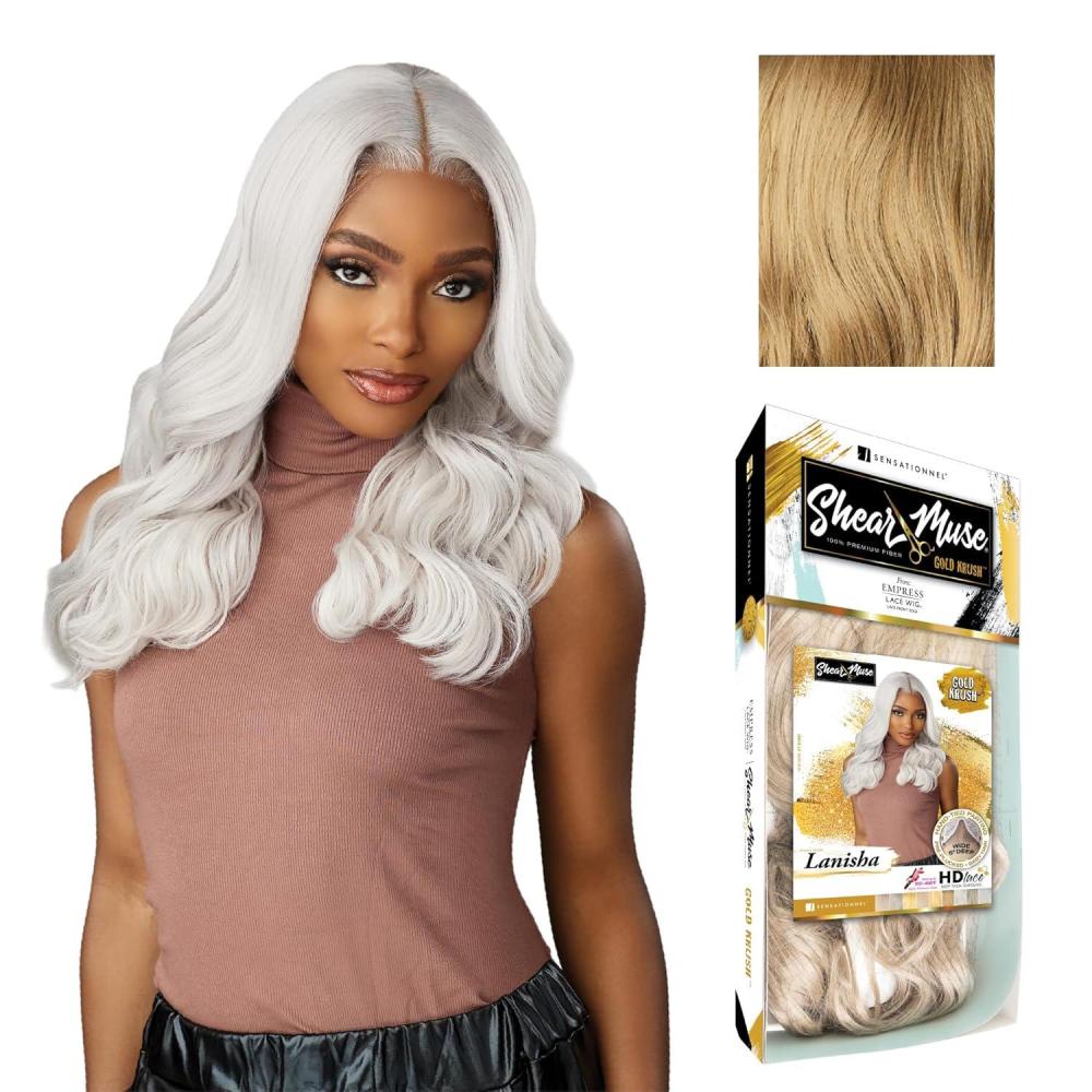 imageSensationnel Shear Muse Gold Krush Lacewig Lanisha Deep Laceparting Hand Tied Ready to Wear Synthetic Prestyled Units BEIGEASHBLONDEDIRTYBLONDE