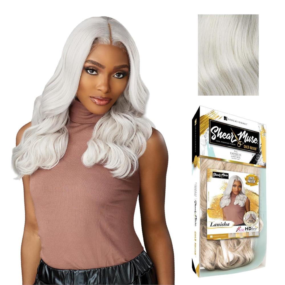 imageSensationnel Shear Muse Gold Krush Lacewig Lanisha Deep Laceparting Hand Tied Ready to Wear Synthetic Prestyled Units BEIGEASHBLONDEICYBLONDE