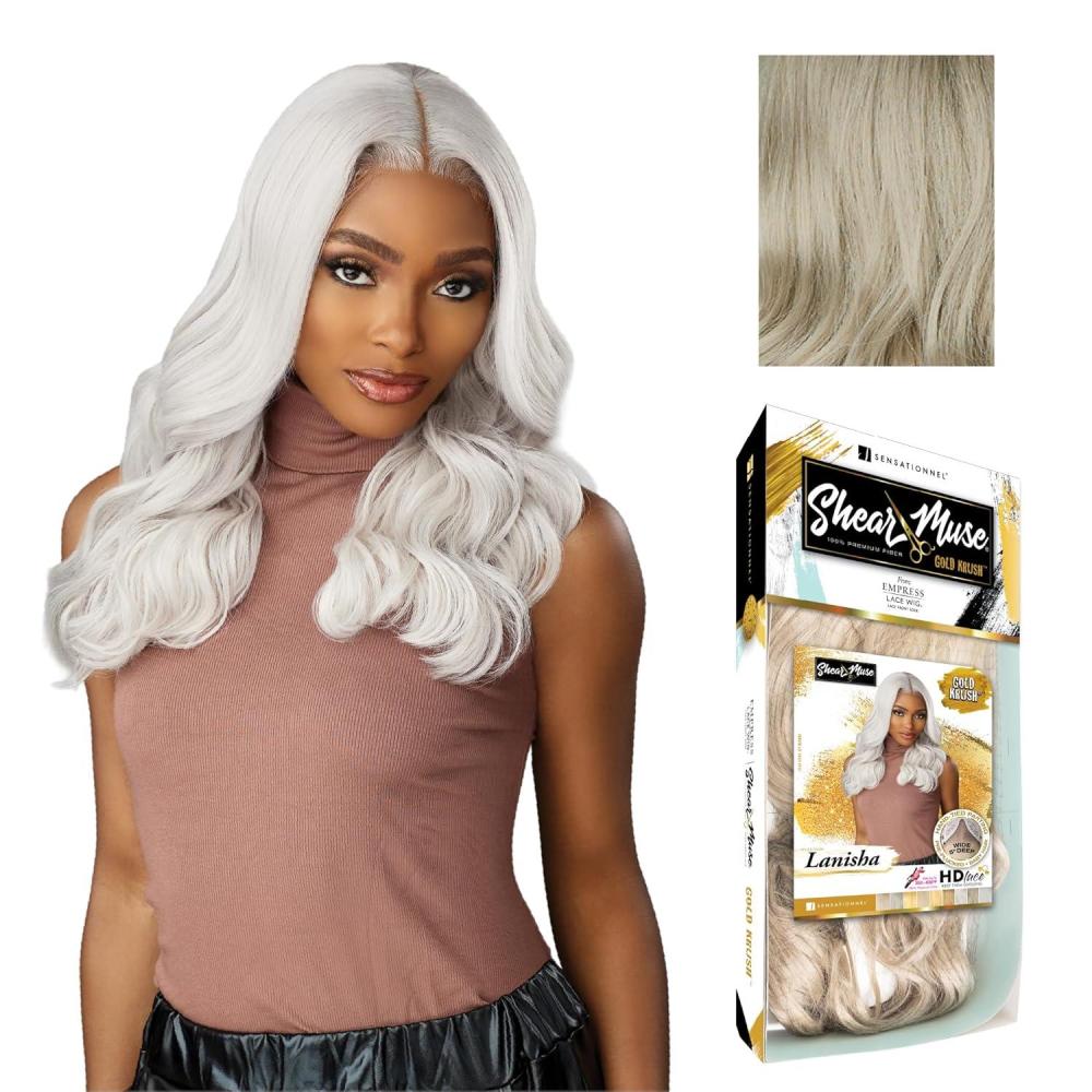 imageSensationnel Shear Muse Gold Krush Lacewig Lanisha Deep Laceparting Hand Tied Ready to Wear Synthetic Prestyled Units BEIGEASHBLONDELIGHTASHBLONDE