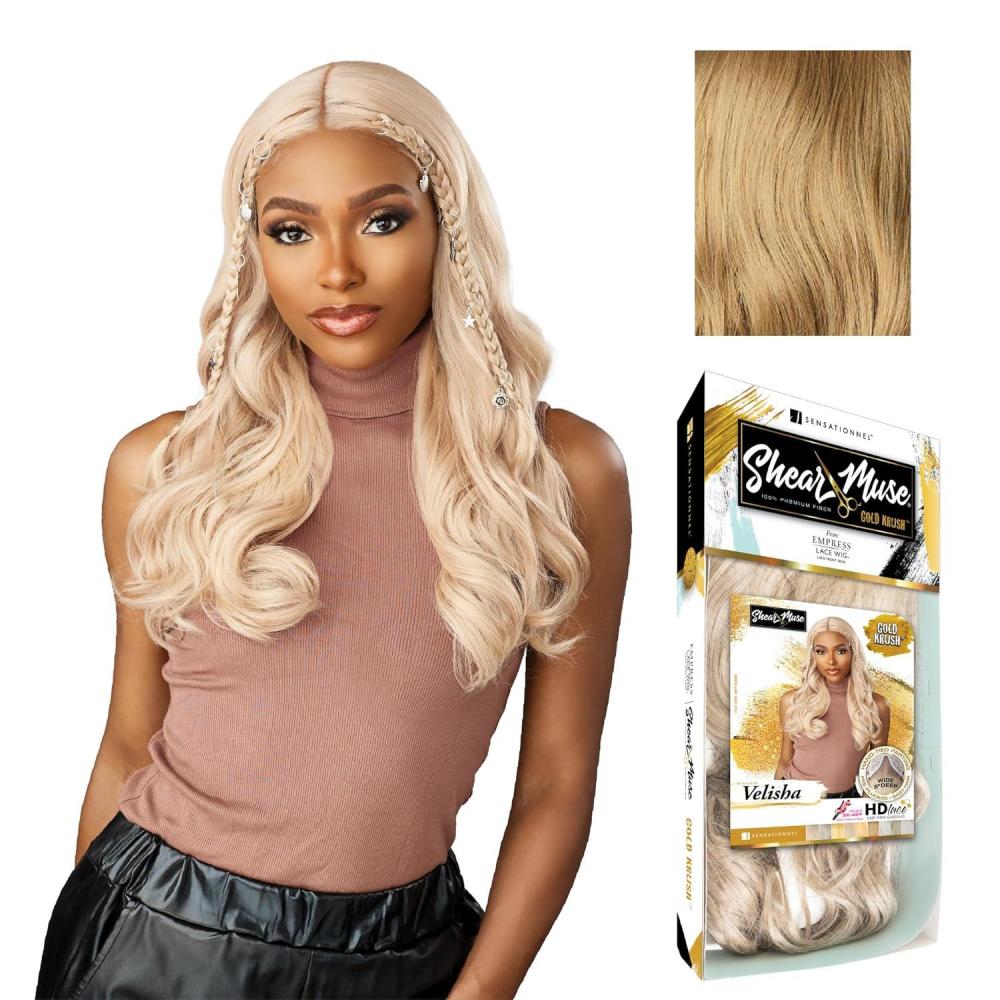 imageSensationnel Shear Muse Gold Krush Lacewig Velisha Deep Laceparting Hand Tied Ready to Wear Synthetic Prestyled Units BEIGEASHBLONDEDIRTYBLONDE