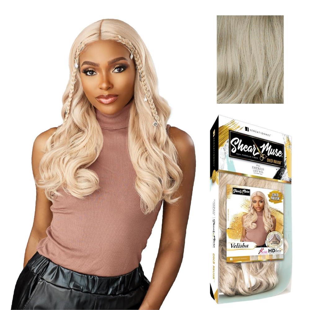 imageSensationnel Shear Muse Gold Krush Lacewig Velisha Deep Laceparting Hand Tied Ready to Wear Synthetic Prestyled Units BEIGEASHBLONDELIGHTASHBLONDE