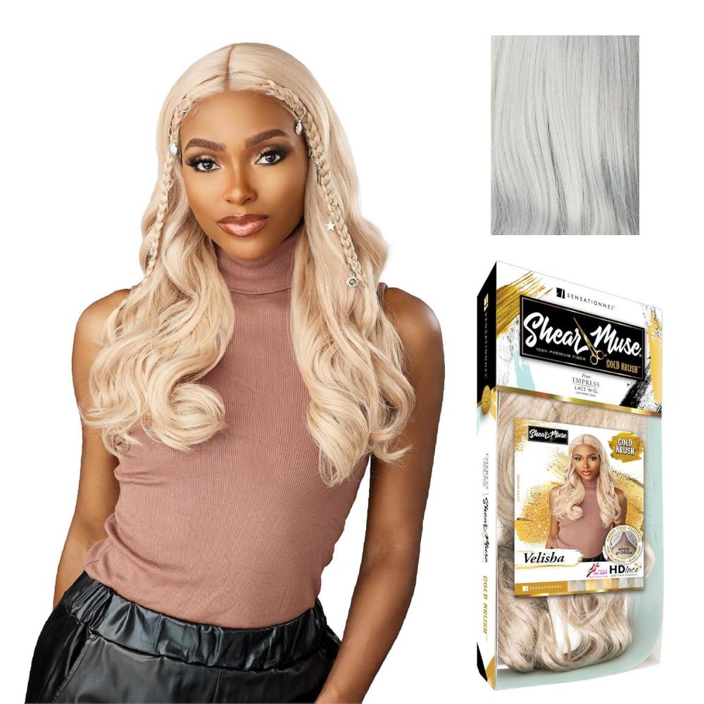 imageSensationnel Shear Muse Gold Krush Lacewig  Velisha Deep Laceparting Hand Tied Ready to Wear Synthetic Prestyled Units BEIGEASHBLONDESILVERBLONDE
