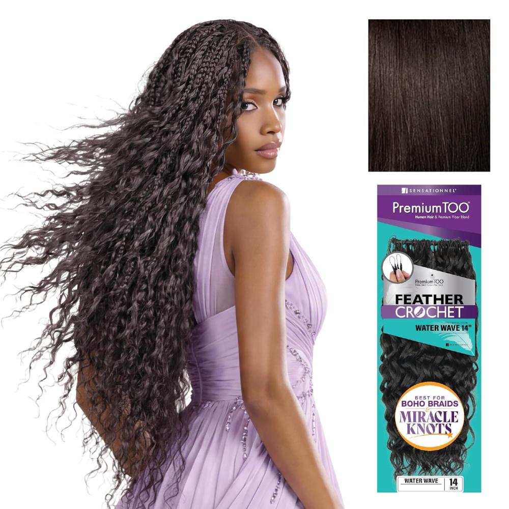 imageSensationnel PremToo Feather Crochet Braidinghair Water Wave Human Hair Blend with Pre Seperated Strands for Boho Braids and Miracle Knots 14 inch 2 DARKBROWN