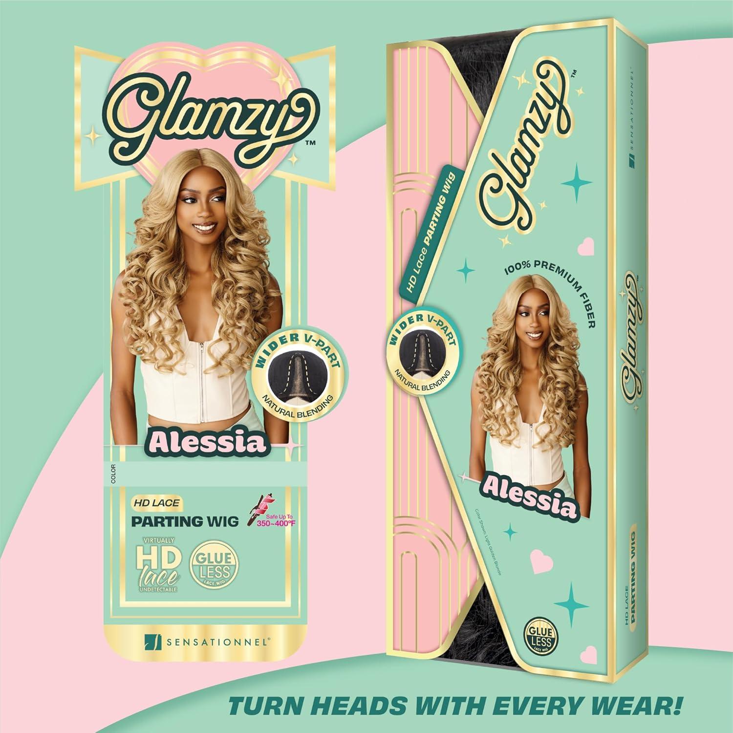 imageSensationnel Glamzy Lace Part Wig Alessia Glueless Hand Tied Wider V Parting Synthetic Hair 1 JETBLACK2 DARKBROWN