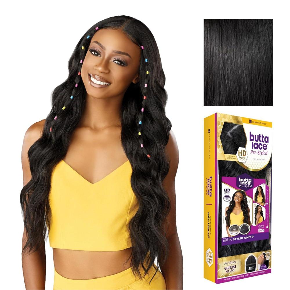 imageSensationnel Butta Lace Prestyled Wigs Unit 9 Glueless 13x4 Hand Tied Lace Frontal Synthetic Preplucked Hairline 1 JETBLACK1 JETBLACK