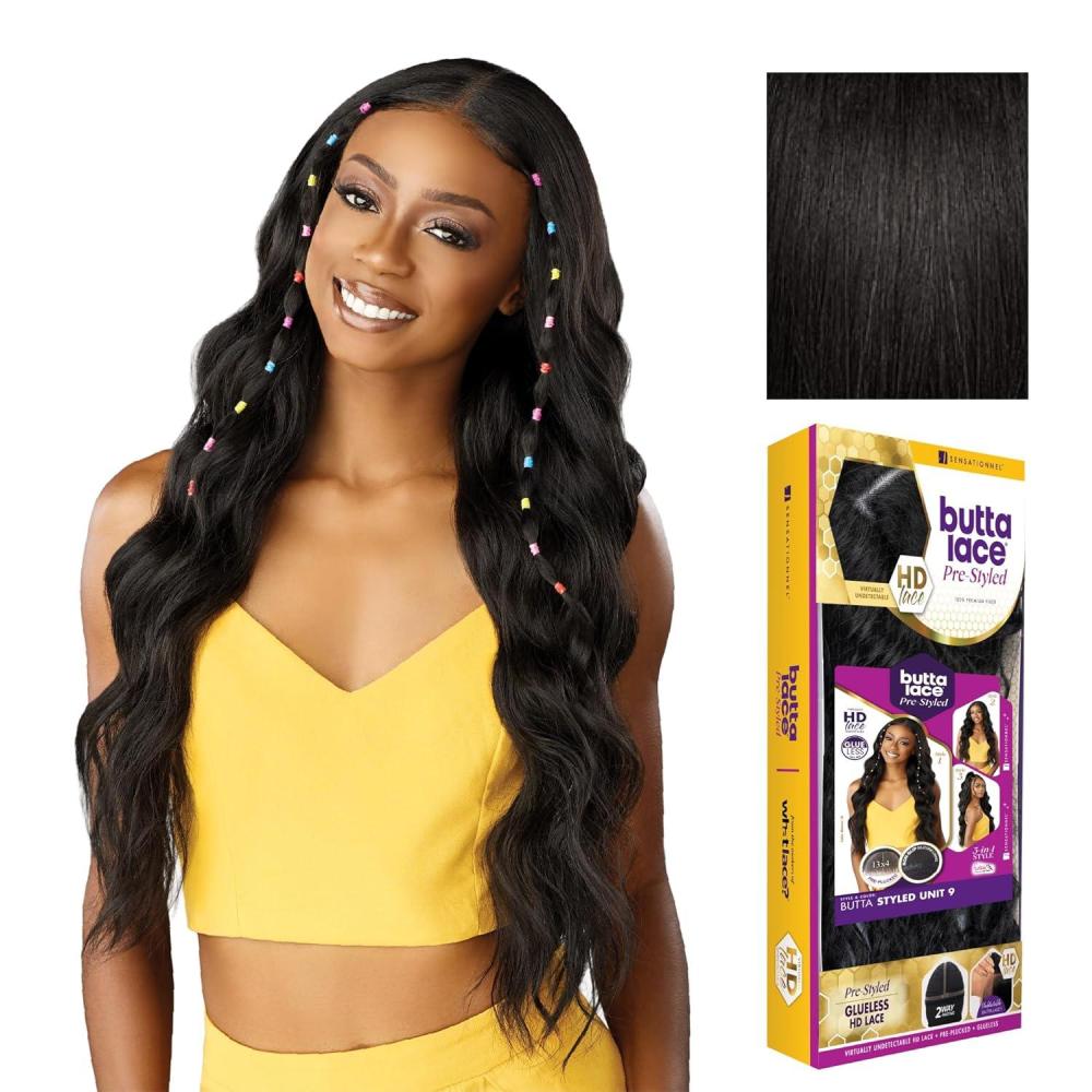 imageSensationnel Butta Lace Prestyled Wigs Unit 9 Glueless 13x4 Hand Tied Lace Frontal Synthetic Preplucked Hairline 1 JETBLACK1B OFFBLACK