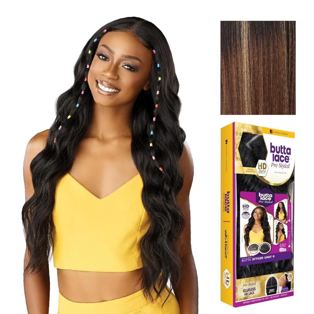imageSensationnel Butta Lace Prestyled Wigs Unit 9 Glueless 13x4 Hand Tied Lace Frontal Synthetic Preplucked Hairline 1 JETBLACKBALAYAGECARAMEL