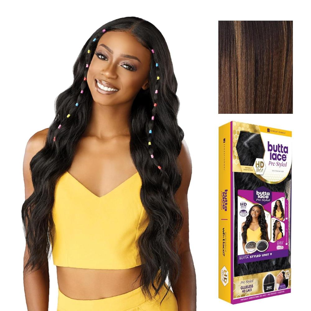 imageSensationnel Butta Lace Prestyled Wigs Unit 9 Glueless 13x4 Hand Tied Lace Frontal Synthetic Preplucked Hairline 1 JETBLACKBALAYAGEHAZELNUT