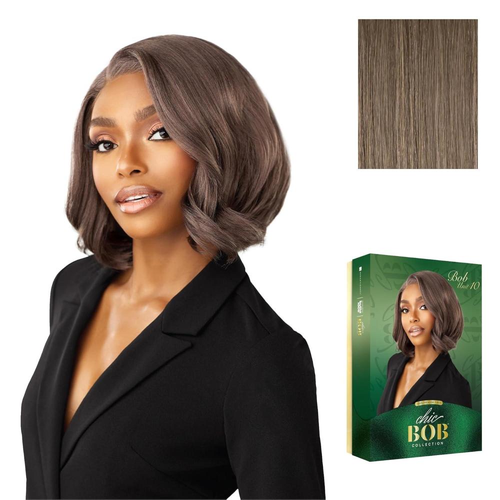 imageSensationnel Chicbob Lace Frontwig Bob Unit 10 Face Framing Glueless Wig Wide 5 Inch Deep Part Synthetic Preplucked Hairline 1 JETBLACKMUSHROOMASHBLONDE