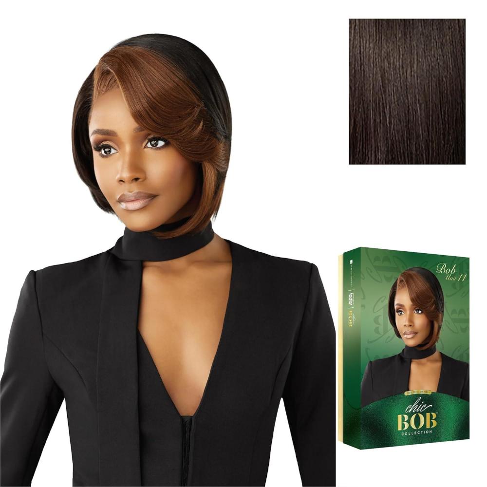imageSensationnel Chicbob Lace Frontwig Bob Unit 11 Face Framing Glueless Wig Wide 5 Inch Deep Part Synthetic Preplucked Hairline 1 JETBLACK2 DARKBROWN