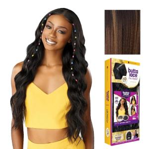 Sensationnel Butta Lace Prestyled Wigs – Unit 9 Glueless 13×4 Hand Tied Lace Frontal Synthetic Preplucked Hairline (1 JETBLACK)(BALAYAGEHAZELNUT)