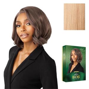 Sensationnel Chicbob Lace Frontwig – Bob Unit 10 Face Framing Glueless Wig Wide 5 Inch Deep Part Synthetic Preplucked Hairline (1 JETBLACK)(ASHPEACHBLONDE)