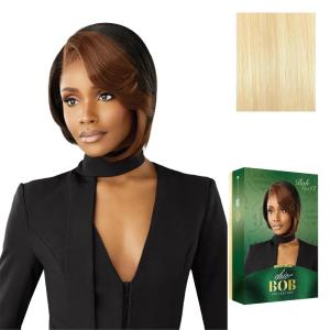 Sensationnel Chicbob Lace Frontwig – Bob Unit 11 Face Framing Glueless Wig Wide 5 Inch Deep Part Synthetic Preplucked Hairline (1 JETBLACK)(613 BLONDE)