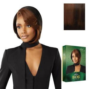 Sensationnel Chicbob Lace Frontwig – Bob Unit 11 Face Framing Glueless Wig Wide 5 Inch Deep Part Synthetic Preplucked Hairline (1 JETBLACK)(COLORFLIPMOCHACCINO)