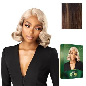 Sensationnel Chicbob Lace Frontwig – Lob Unit 11 Face Framing Glueless Wig Wide 5 Inch Deep Part Synthetic Preplucked Hairline (1 JETBLACK)(BALAYAGEHAZELNUT)