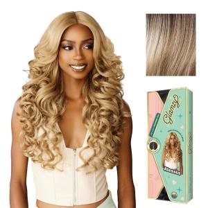 Sensationnel Glamzy Lace Part Wig – Alessia Glueless Hand Tied Wider V Parting Synthetic Hair (1 JETBLACK)(BALAYAGEASHBLONDE)