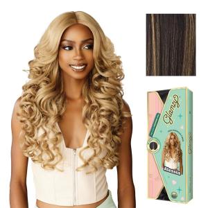 Sensationnel Glamzy Lace Part Wig – Alessia Glueless Hand Tied Wider V Parting Synthetic Hair (1 JETBLACK)(BALAYAGEGOLD)