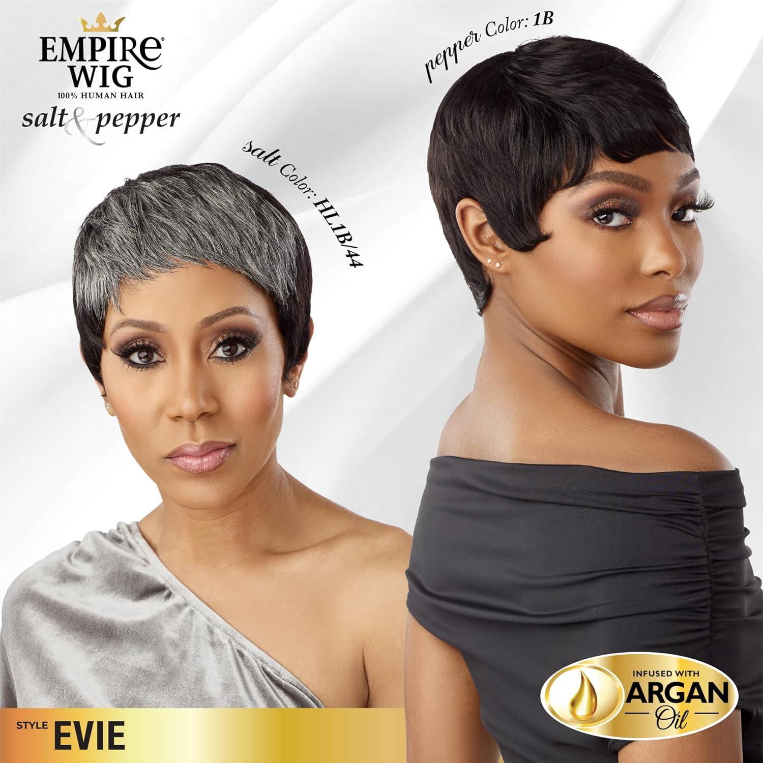 imageSensationnel Empire Human Hair Wig Salt And Pepper Evie Contouring Mesh Cap Heat Safe 1B OFFBLACK2 DARKBROWN