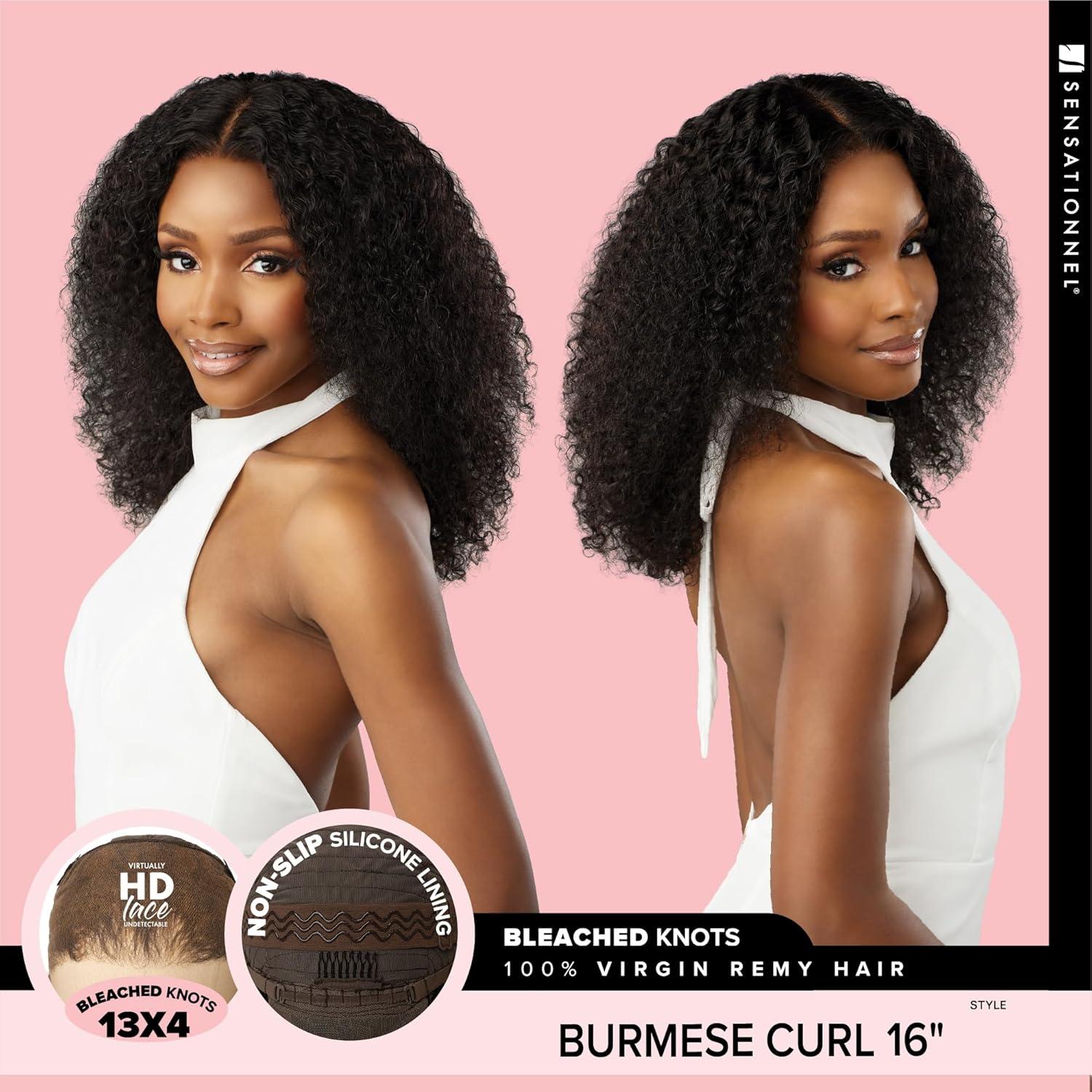 imageSensationnel Pearlish 13x4 Lace Frontal Wig Burmese Curl 16 inch Soft Virgin Remy 15A Human Hair Glueless Bleached Knots and Preplucked NATURALNATURALBLACK