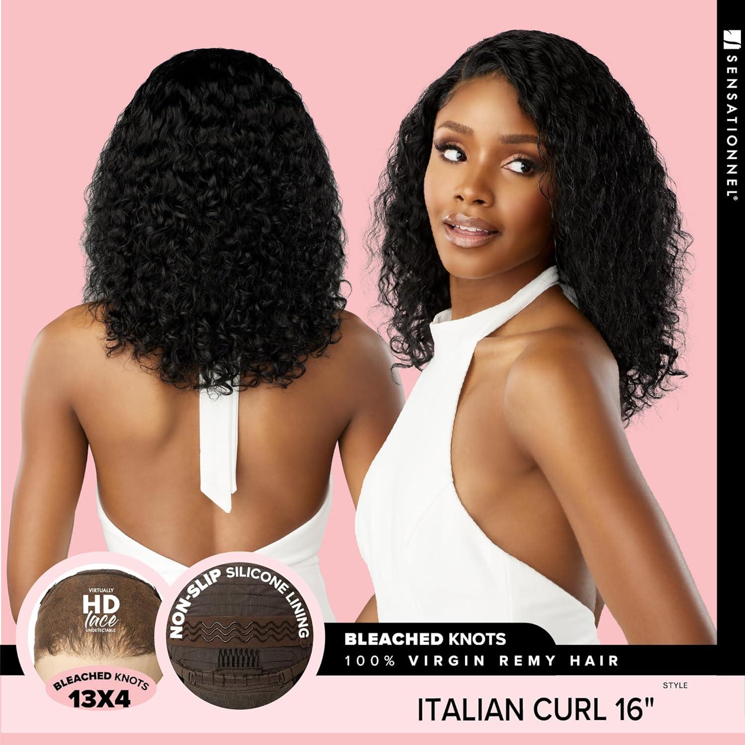 imageSensationnel Pearlish 13x4 Lace Frontal Wig Italian Curl 16 inch Soft Virgin Remy 15A Human Hair Glueless Bleached Knots and Preplucked NATURALNATURALBLACK