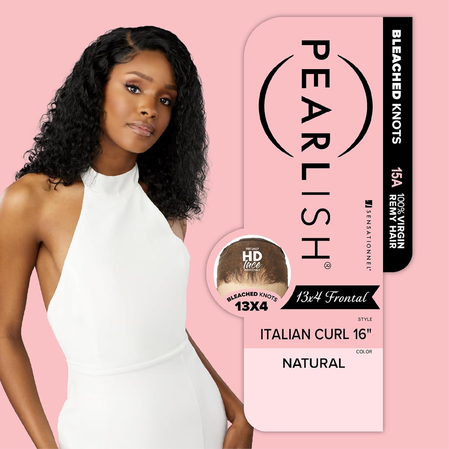 imageSensationnel Pearlish 13x4 Lace Frontal Wig Italian Curl 16 inch Soft Virgin Remy 15A Human Hair Glueless Bleached Knots and Preplucked NATURALNATURALBLACK