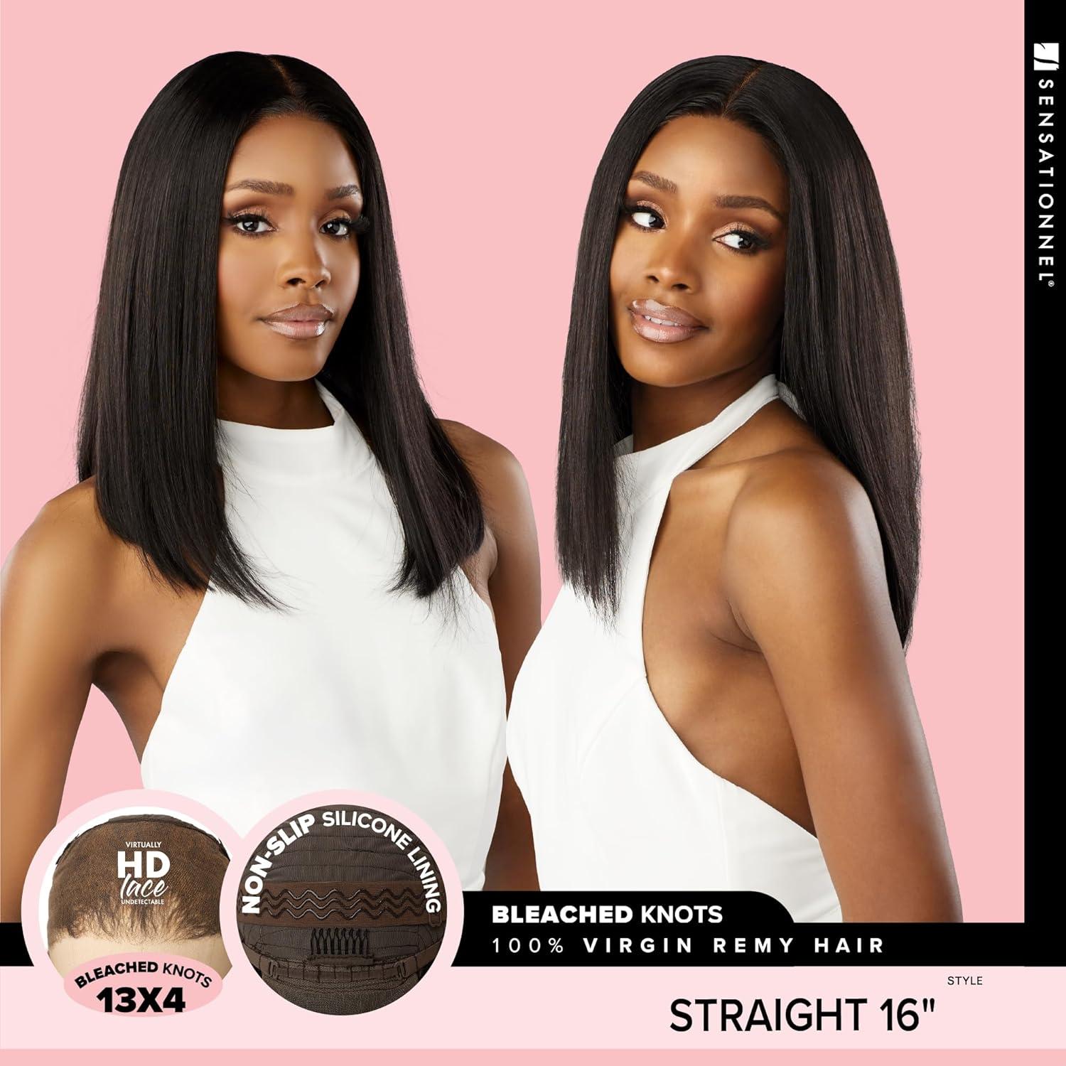 imageSensationnel Pearlish 13x4 Lace Frontal Wig Straight 16 inch Soft Virgin Remy 15A Human Hair Glueless Bleached Knots and Preplucked 613 BLONDENATURAL