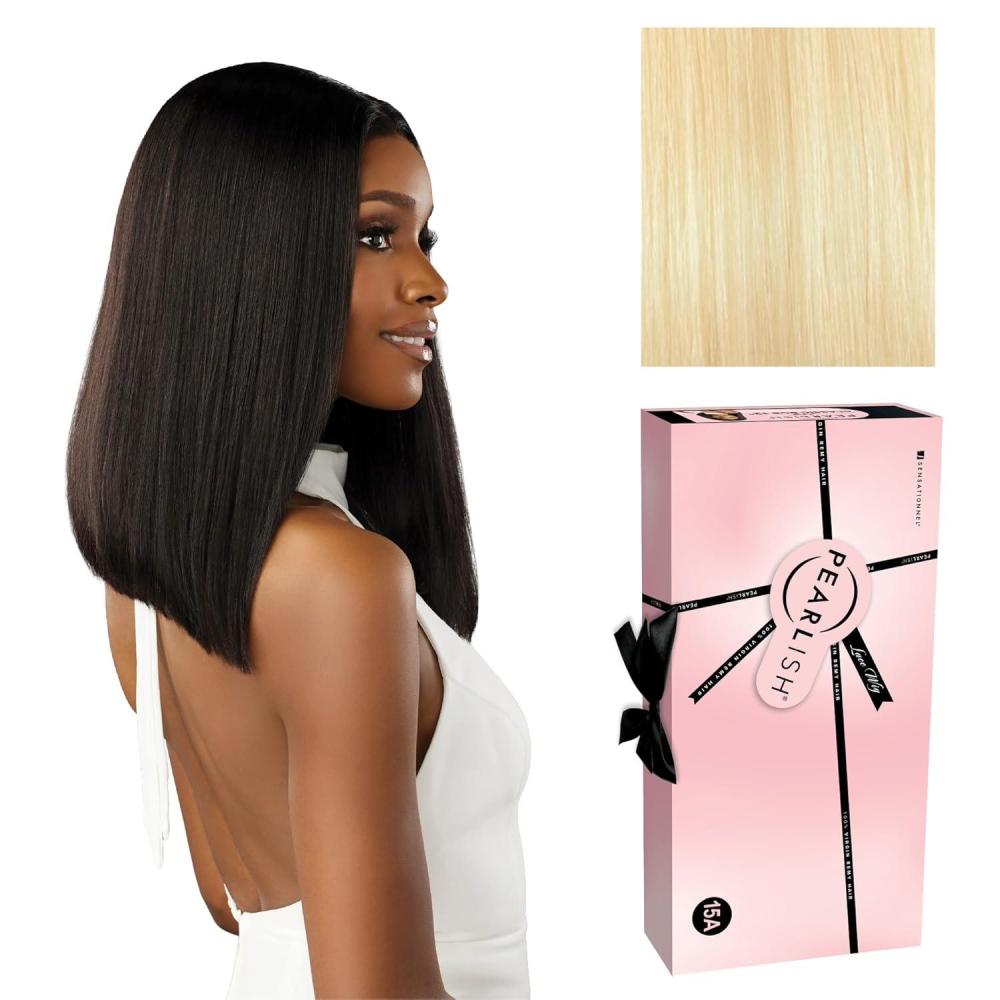 imageSensationnel Pearlish 13x4 Lace Frontal Wig Straight 16 inch Soft Virgin Remy 15A Human Hair Glueless Bleached Knots and Preplucked 613 BLONDE613 BLONDE
