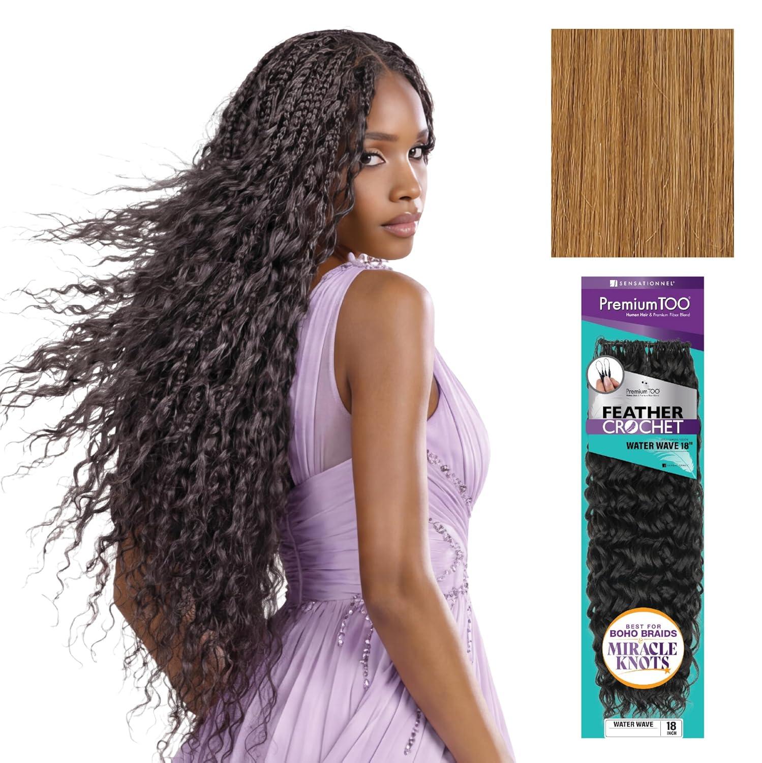 imageSensationnel PremToo Feather Crochet Braidinghair Water Wave Human Hair Blend with Pre Seperated Strands for Boho Braids and Miracle Knots 14 inch 1 JETBLACK27 HONEYBLONDE