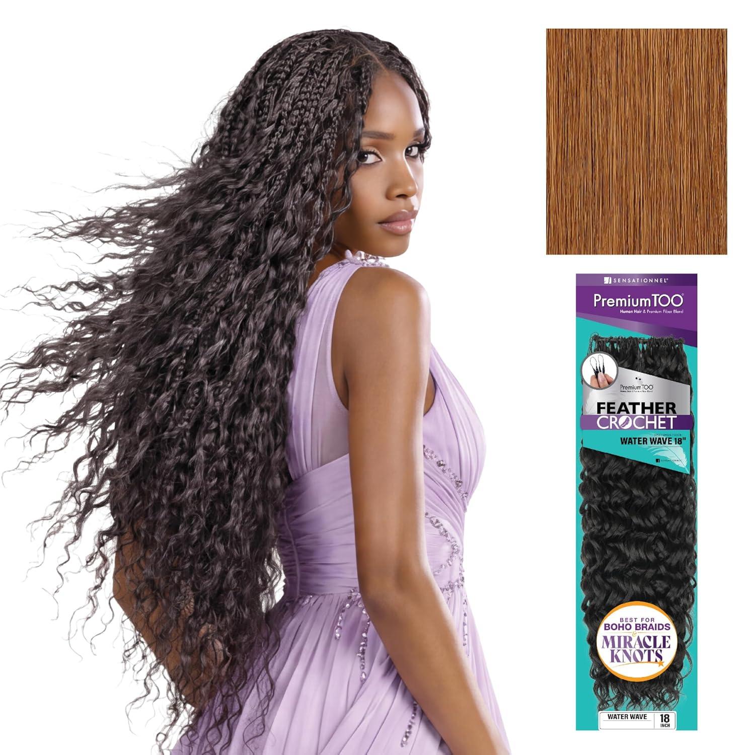 imageSensationnel PremToo Feather Crochet Braidinghair Water Wave Human Hair Blend with Pre Seperated Strands for Boho Braids and Miracle Knots 14 inch 1 JETBLACK30 LIGHTAUBURN