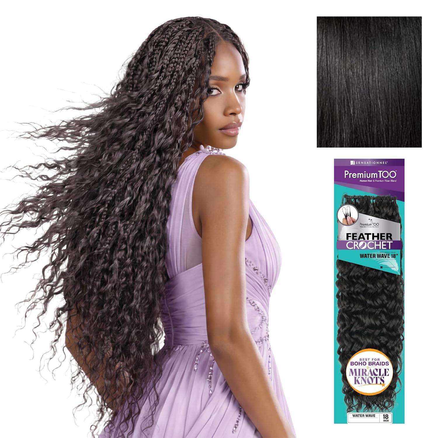 imageSensationnel PremToo Feather Crochet Braidinghair Water Wave Human Hair Blend with Pre Seperated Strands for Boho Braids and Miracle Knots 14 inch 1 JETBLACK1 JETBLACK