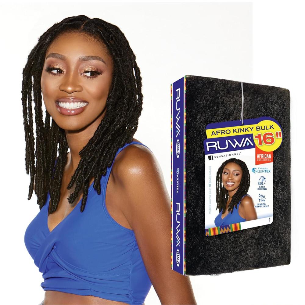 imageSensationnel Ruwa bulk braiding hair afro kinky 16 inch water repellent kanekalon fast dry synthetic braid for locstwists hair styles 613 BLONDE613 BLONDE