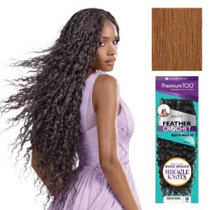 Sensationnel PremToo Feather Crochet Braidinghair – Water Wave Human Hair Blend with Pre Seperated Strands for Boho Braids and Miracle Knots (14 inch, 1 JETBLACK)(30 LIGHTAUBURN)