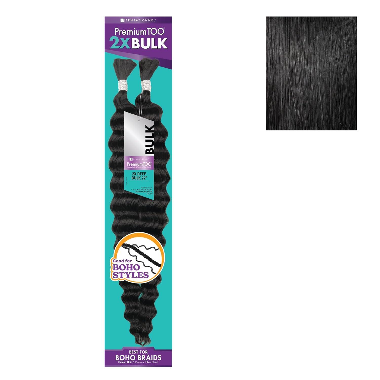 imageSensationnel PremToo Bulk Weaving 2X Deep Human Hair Blend for Boho Knotless Box or Curly Loose Wave Styles 1 Pack 14 inch 1 JETBLACK1 JETBLACK