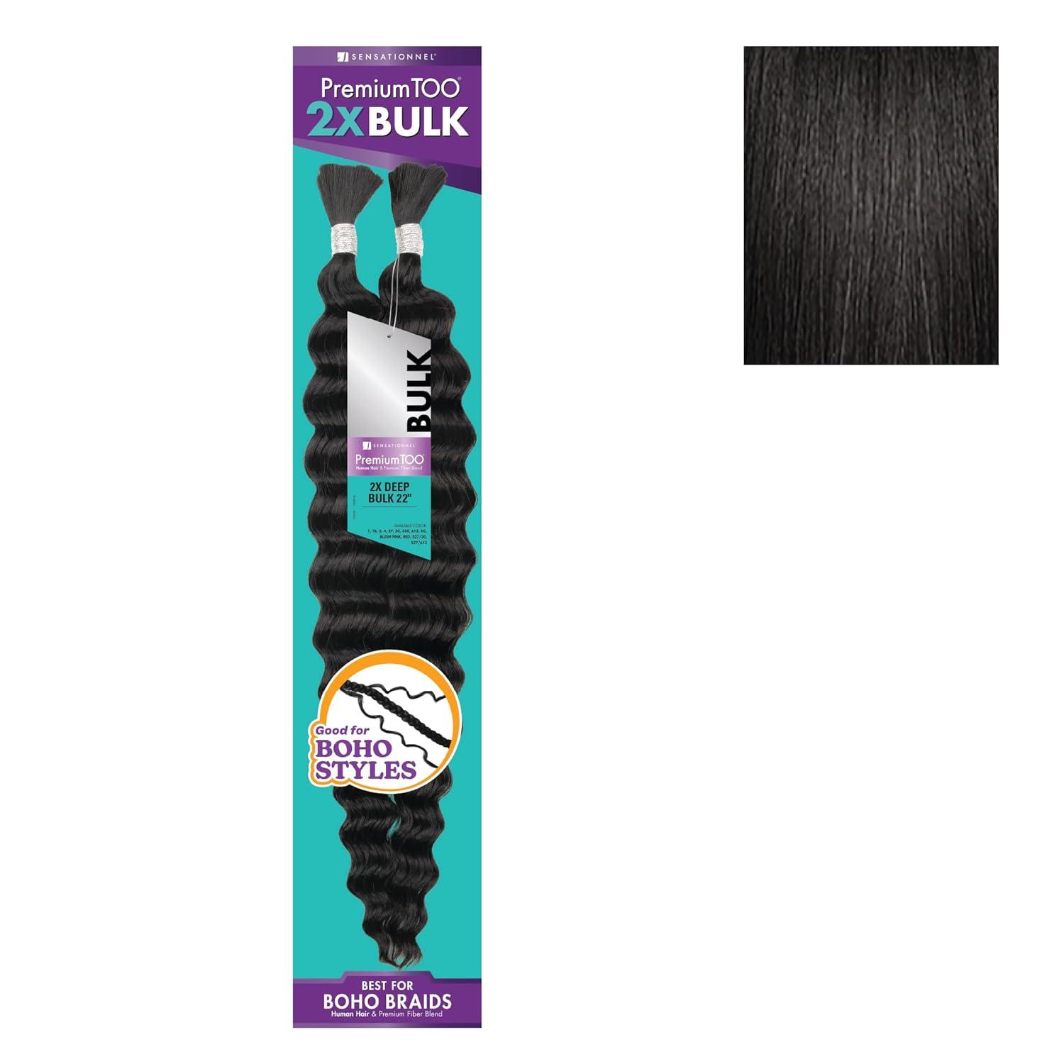 imageSensationnel PremToo Bulk Weaving 2X Deep Human Hair Blend for Boho Knotless Box or Curly Loose Wave Styles 1 Pack 14 inch 1 JETBLACK1B OFFBLACK