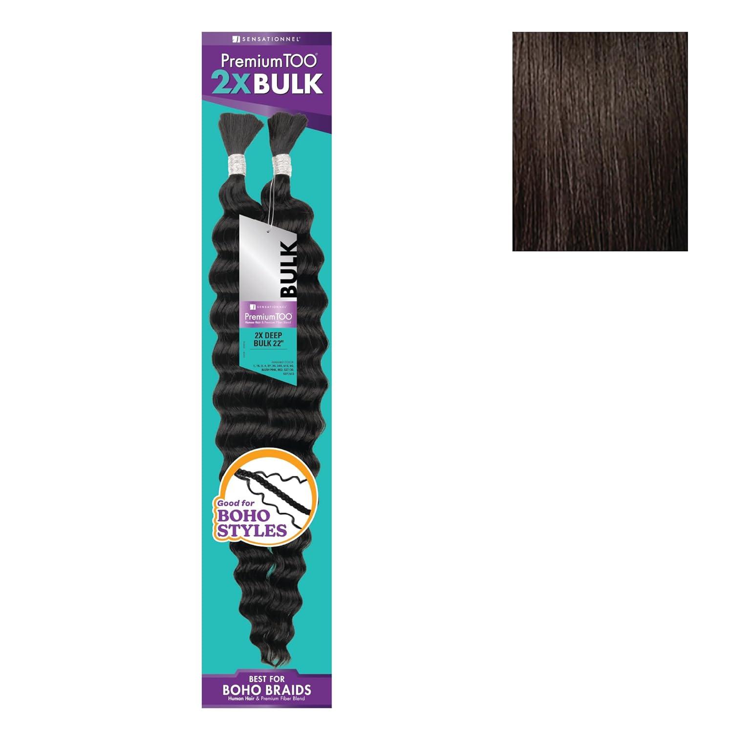imageSensationnel PremToo Bulk Weaving 2X Deep Human Hair Blend for Boho Knotless Box or Curly Loose Wave Styles 1 Pack 14 inch 1 JETBLACK2 DARKBROWN