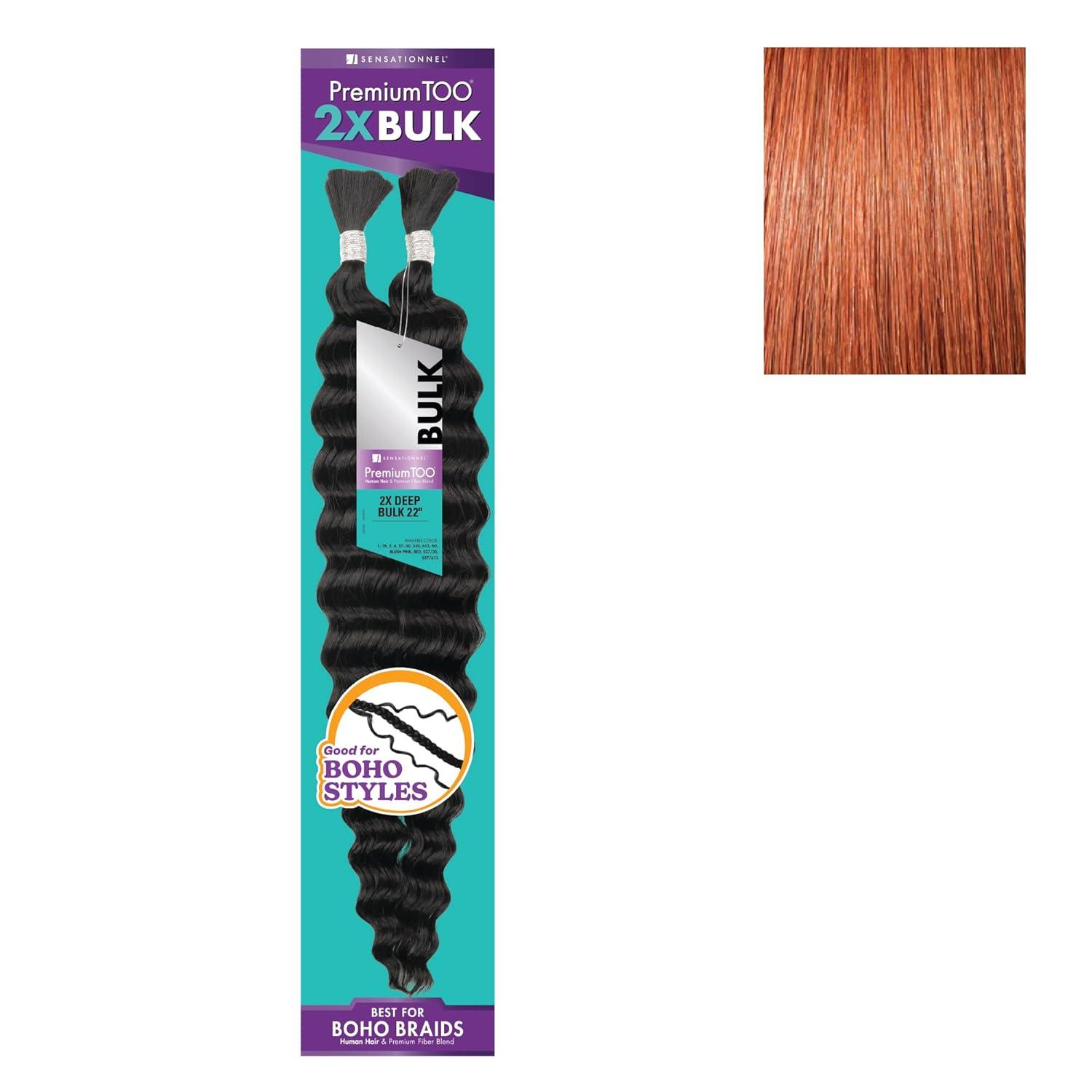 imageSensationnel PremToo Bulk Weaving 2X Deep Human Hair Blend for Boho Knotless Box or Curly Loose Wave Styles 1 Pack 14 inch 1 JETBLACK350 COPPERRED