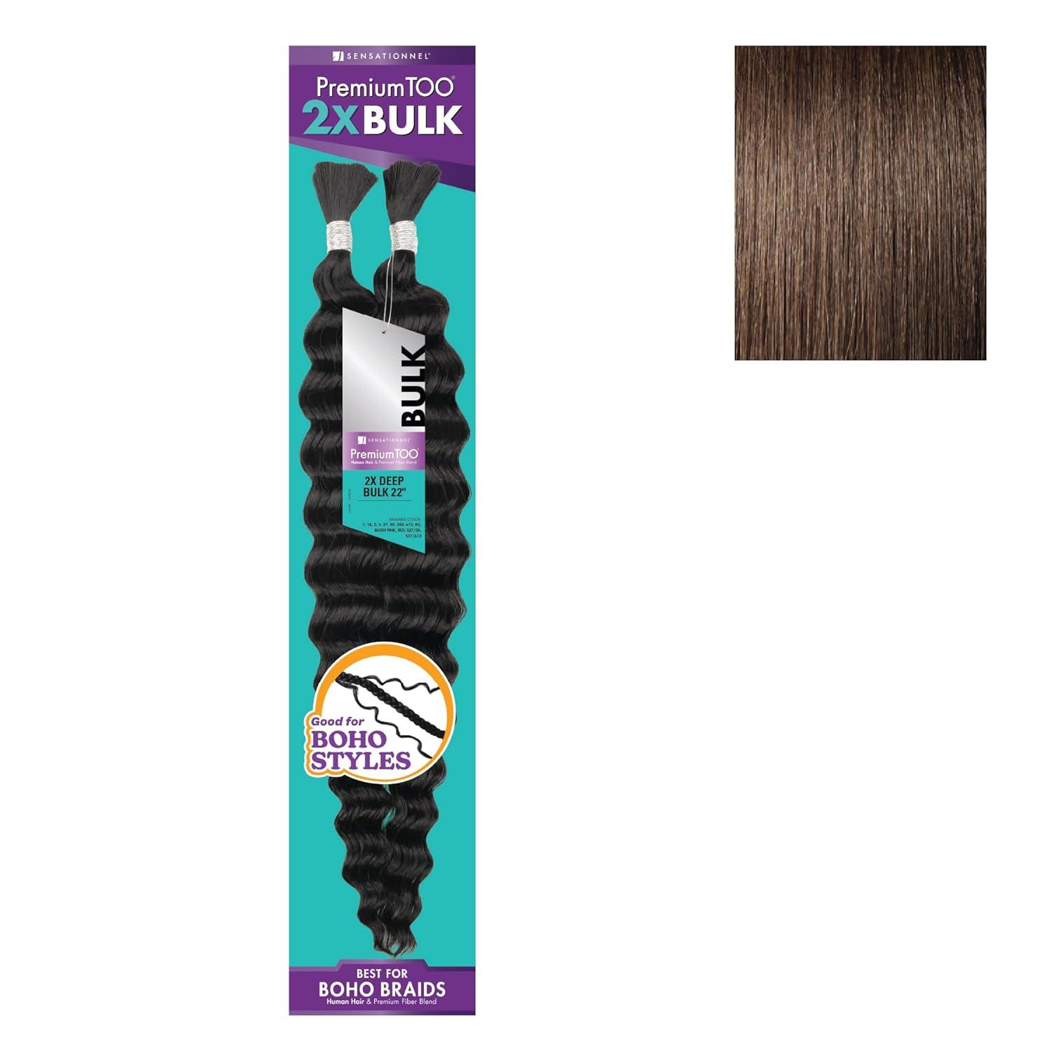 imageSensationnel PremToo Bulk Weaving 2X Deep Human Hair Blend for Boho Knotless Box or Curly Loose Wave Styles 1 Pack 14 inch 1 JETBLACK4 MEDBROWN